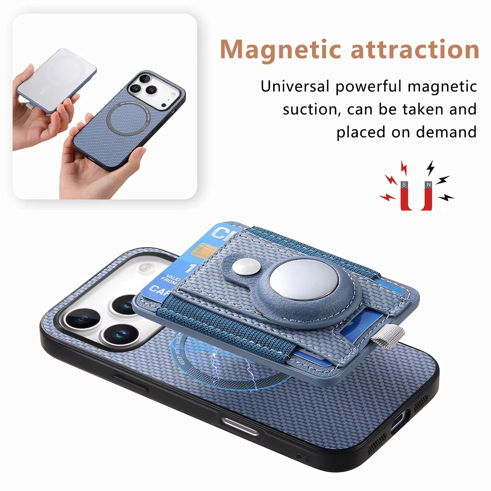 Premium iPhone Case — MagSafe Magnetic Wallet Cover with AirTag Card Holder, Shock-Resistant Anti-Scratch Non-Slip PC+TPU Design