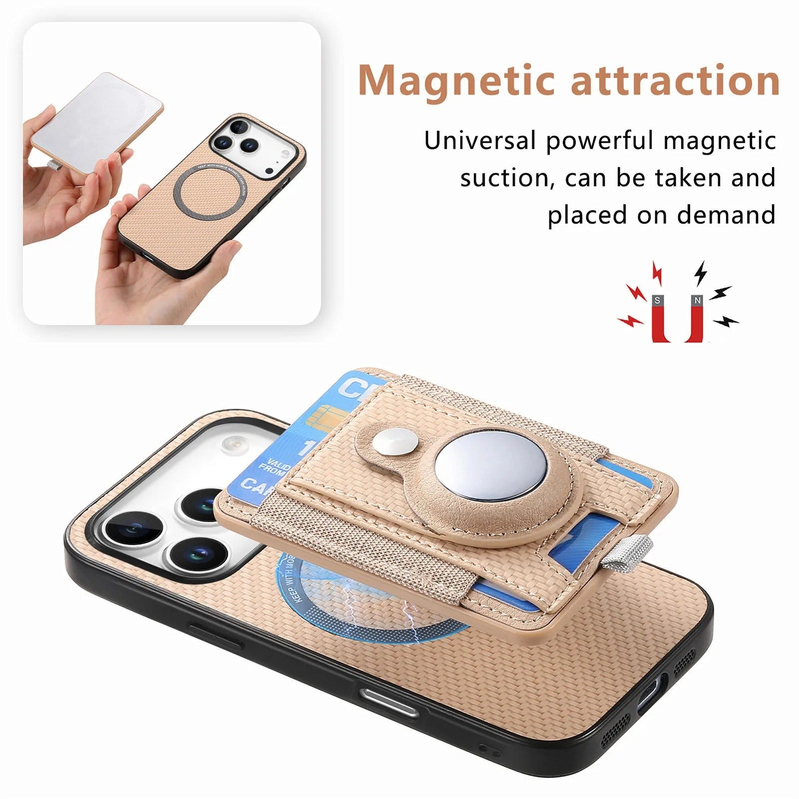 Premium iPhone Case — MagSafe Magnetic Wallet Cover with AirTag Card Holder, Shock-Resistant Anti-Scratch Non-Slip PC+TPU Design