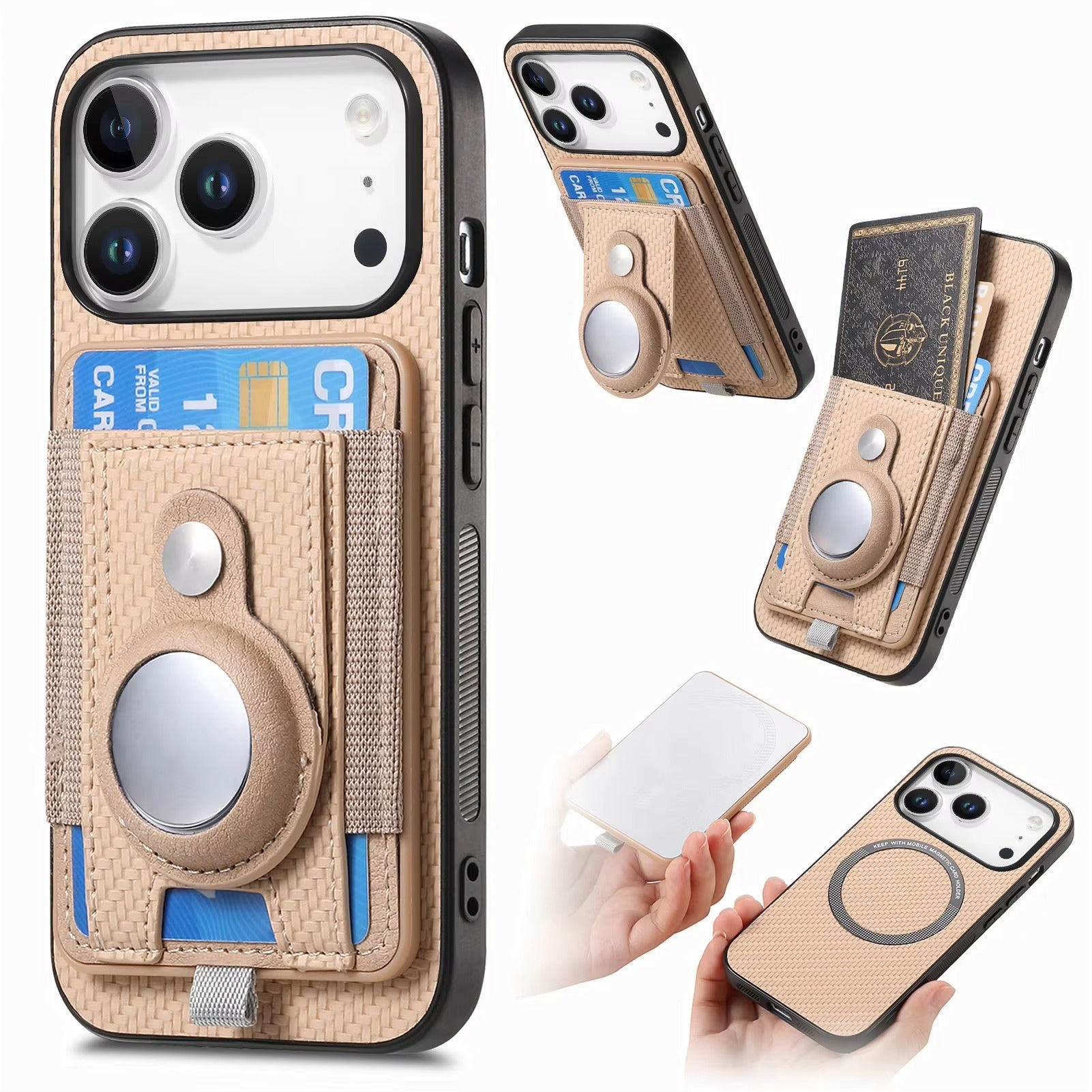 Premium iPhone Case — MagSafe Magnetic Wallet Cover with AirTag Card Holder, Shock-Resistant Anti-Scratch Non-Slip PC+TPU Design