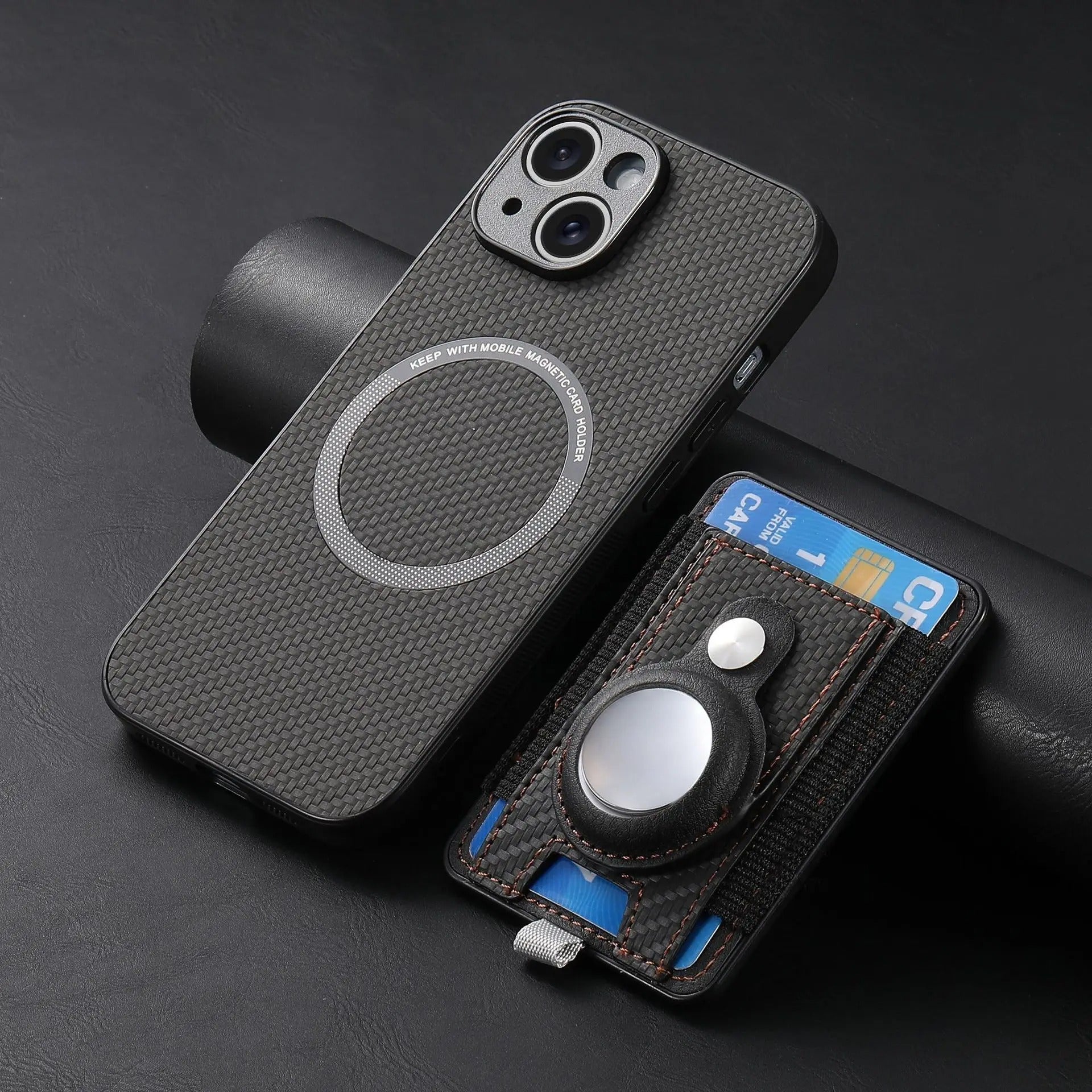 Premium iPhone Case — MagSafe Magnetic Wallet Cover with AirTag Card Holder, Shock-Resistant Anti-Scratch Non-Slip PC+TPU Design