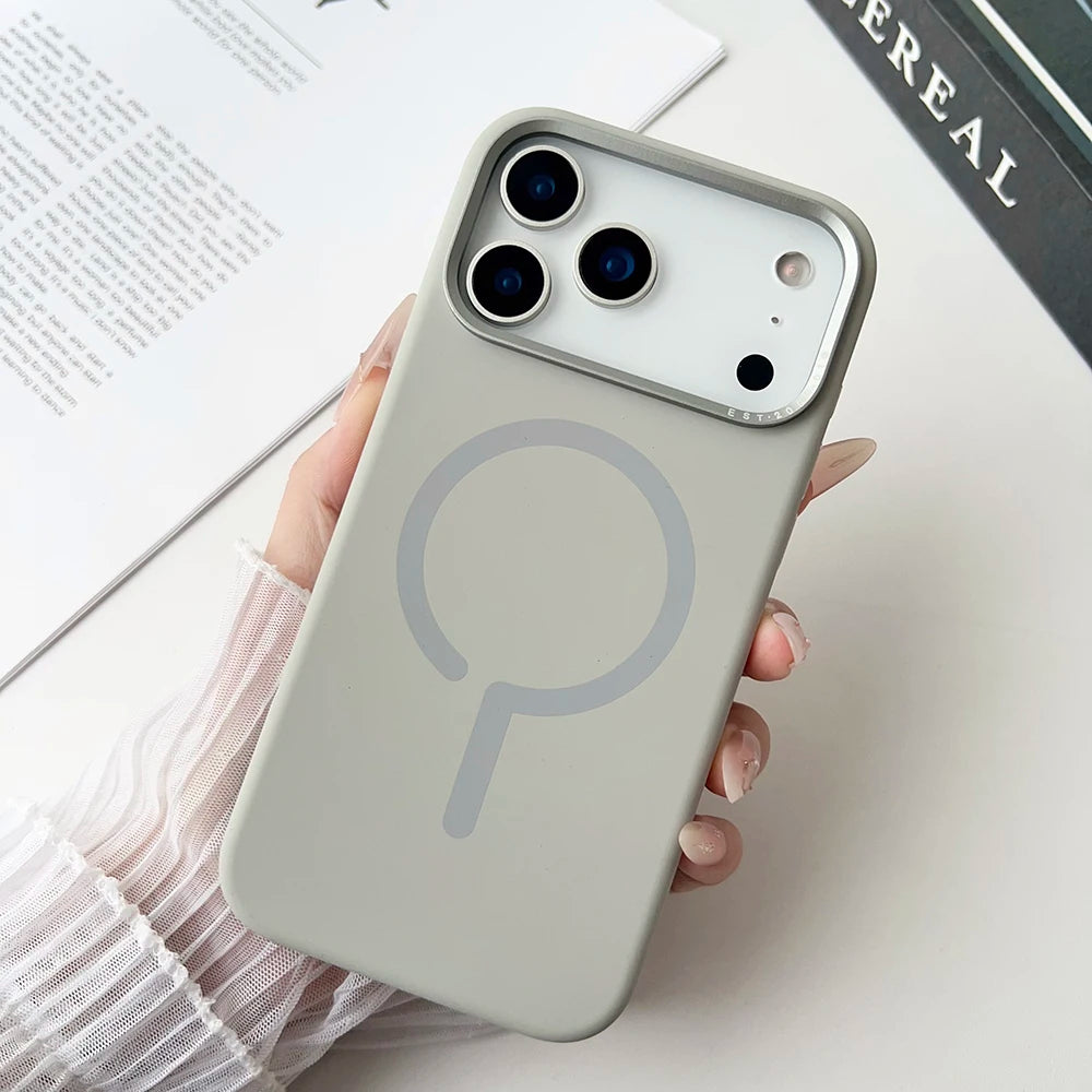 Premium Magnetic Liquid Silicone iPhone Case — MagSafe Wireless Charging, Alloy Lens Protection, Soft Anti-Fingerprint Matte Shockproof Cover