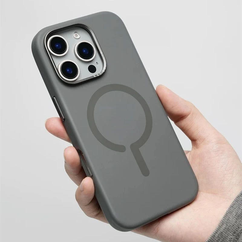 Premium Magnetic Liquid Silicone iPhone Case — MagSafe Wireless Charging, Alloy Lens Protection, Soft Anti-Fingerprint Matte Shockproof Cover