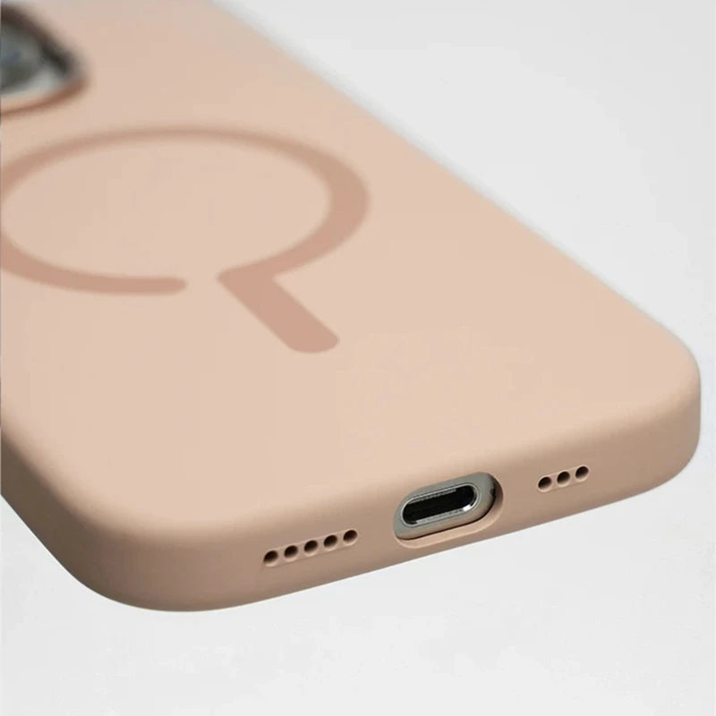 Premium Magnetic Liquid Silicone iPhone Case — MagSafe Wireless Charging, Alloy Lens Protection, Soft Anti-Fingerprint Matte Shockproof Cover
