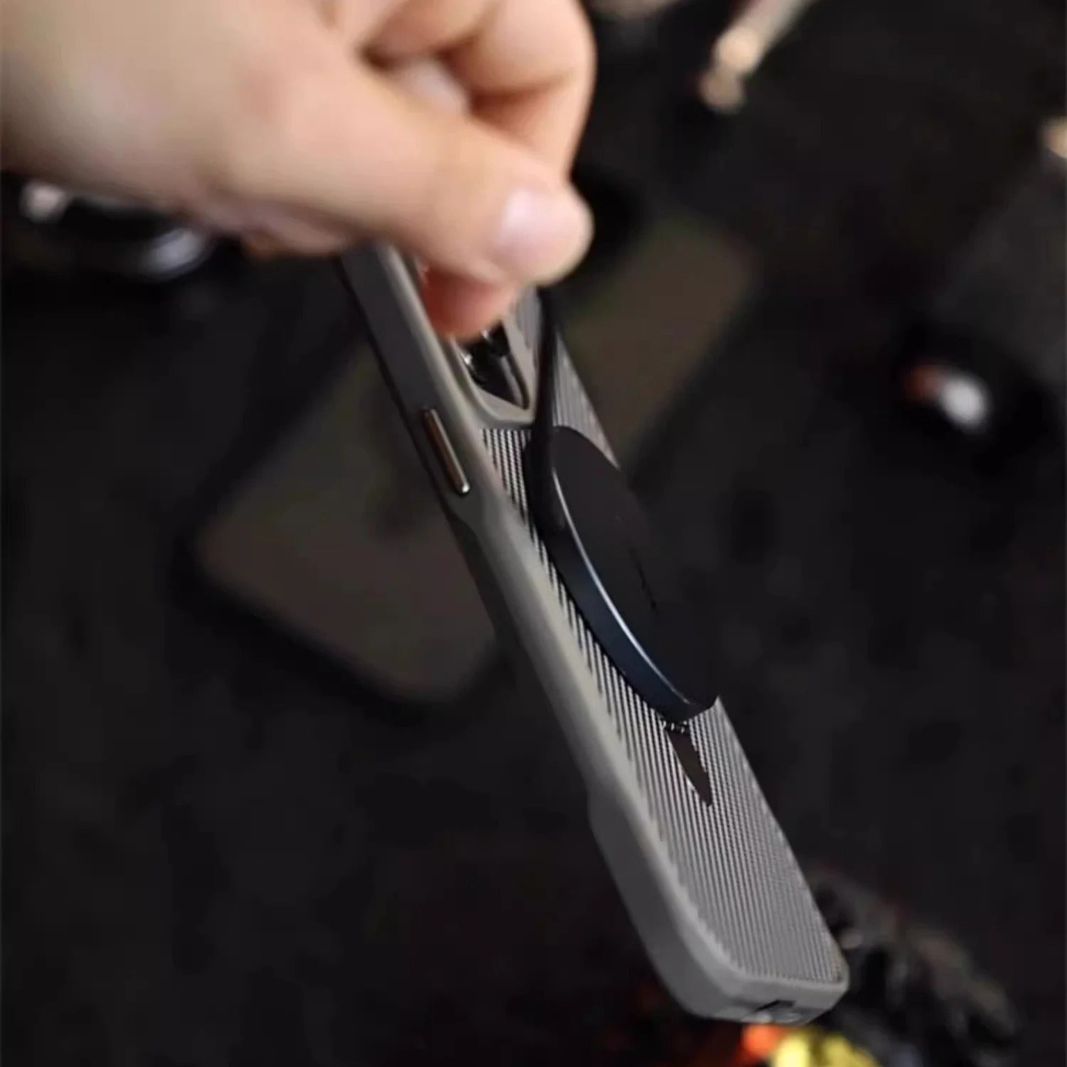 Premium iPhone Case — MagSafe Magnetic Armor Cover with Desert Titanium Metal Frame, Carbon Fiber Texture, Anti-Scratch Holder and Wireless-Charging Support