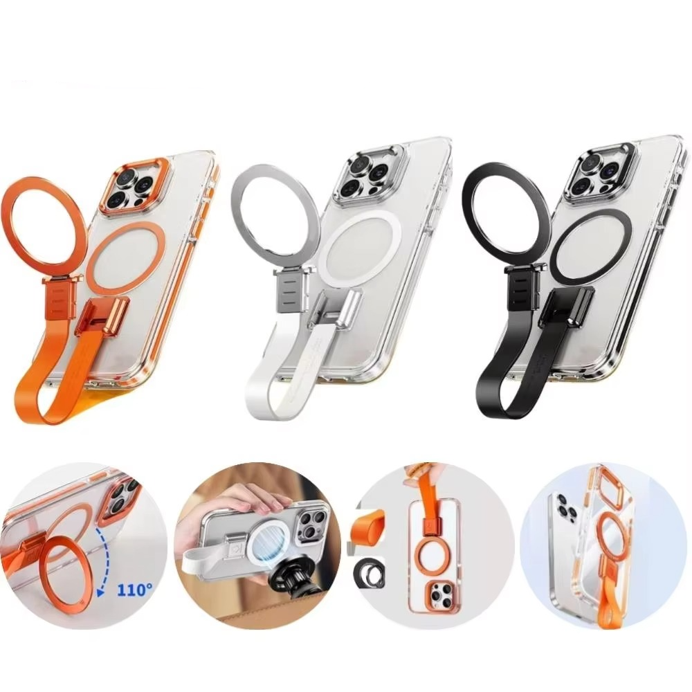 Premium Magnetic iPhone Case — MagSafe Compatible Clear Protection with Detachable Silicone Lanyard & Ring Grip, Non-Slip Full Coverage Design