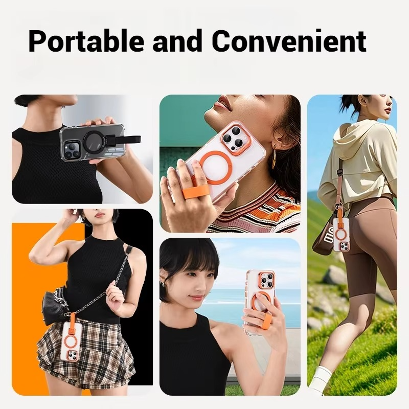 Premium Magnetic iPhone Case — MagSafe Compatible Clear Protection with Detachable Silicone Lanyard & Ring Grip, Non-Slip Full Coverage Design