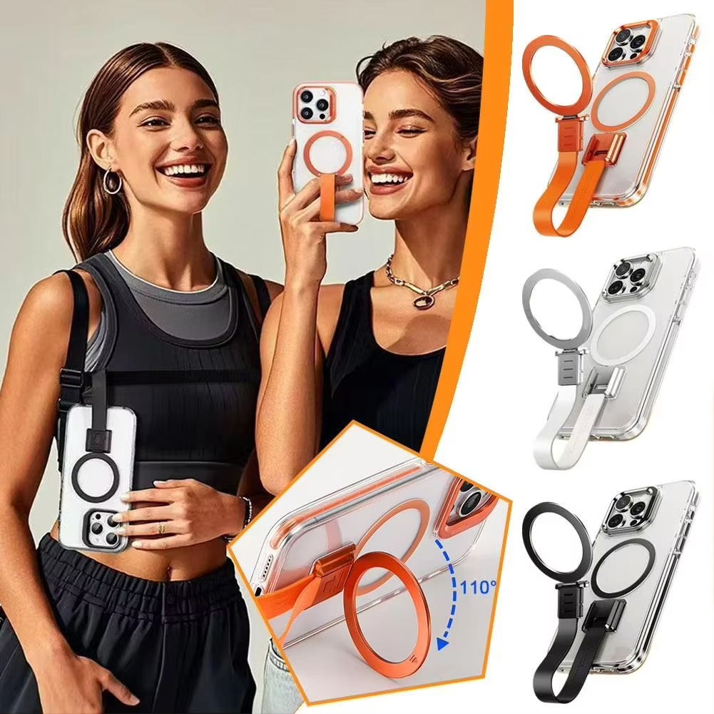 Premium Magnetic iPhone Case — MagSafe Compatible Clear Protection with Detachable Silicone Lanyard & Ring Grip, Non-Slip Full Coverage Design