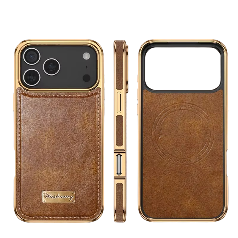 Premium Magnetic iPhone Case with Retro Oil-Wax Leather — Strong Metal Button Grip, Shockproof Full-Coverage Plating, Anti-Fingerprint & Scratch-Resistant Design