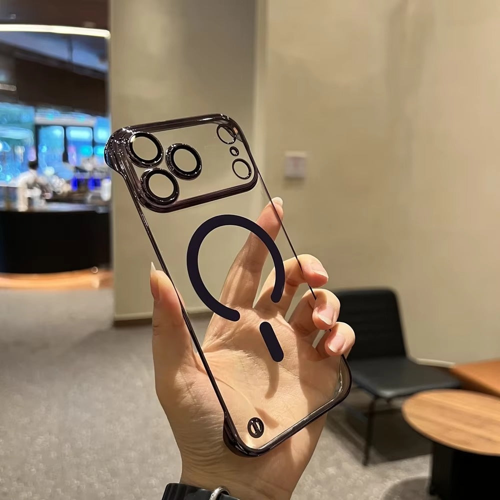 Premium iPhone Case — Plating Frameless Slim Transparent PC Cover for MagSafe with Borderless Design, Camera Protection, Anti-Fingerprint, Anti-Scratch, Dustproof