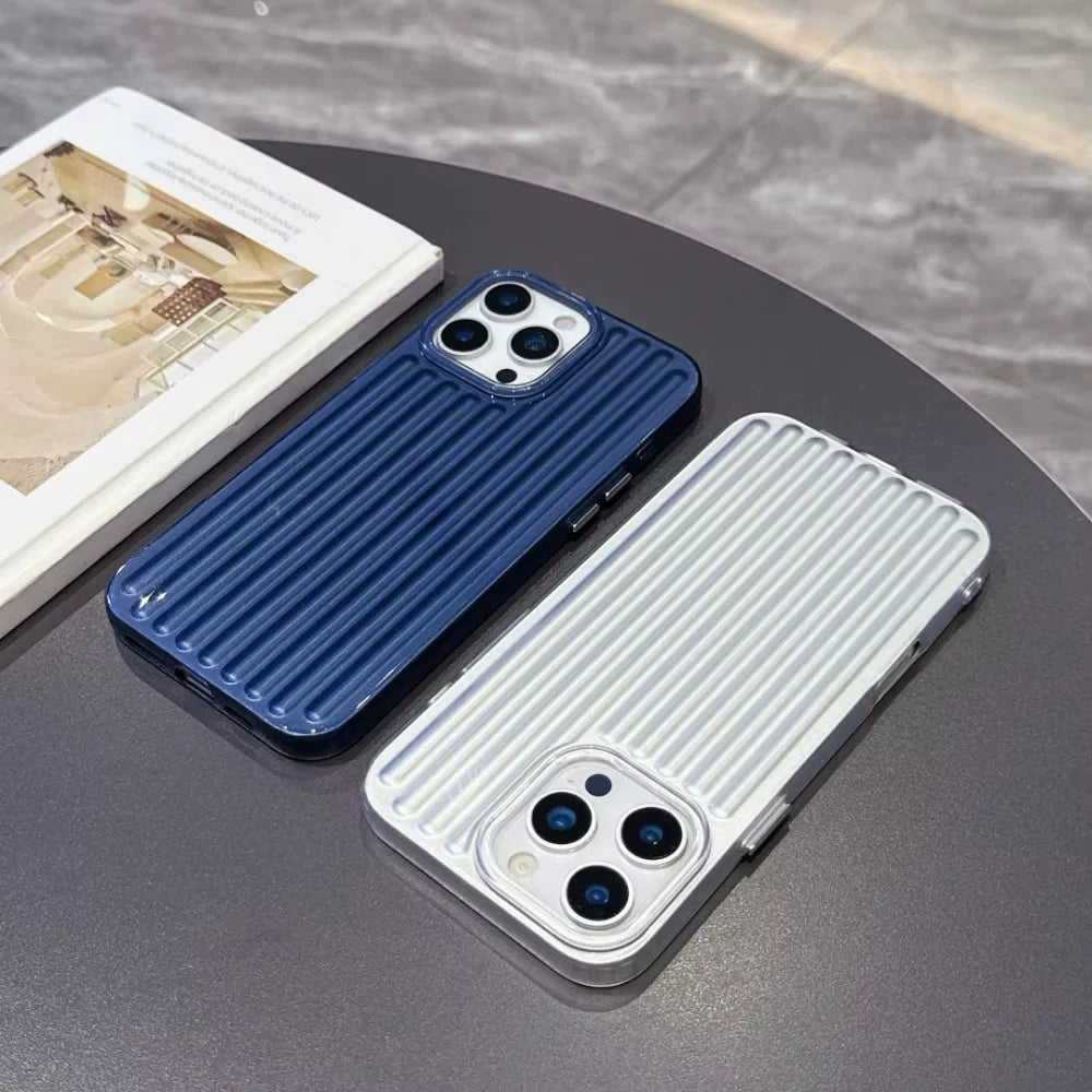 Premium Shockproof iPhone Case MagSafe Compatible — Frosted Translucent Corrugated Luggage Texture with Raised Camera Protection and Anti-Fingerprint Grip