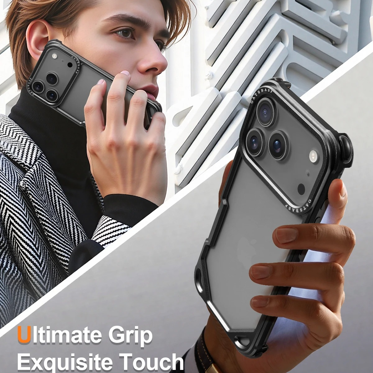 Premium Shockproof iPhone Case — Slim Aluminum Alloy Frameless Protective Cover, Minimalist Wireless-Charging Compatible Design