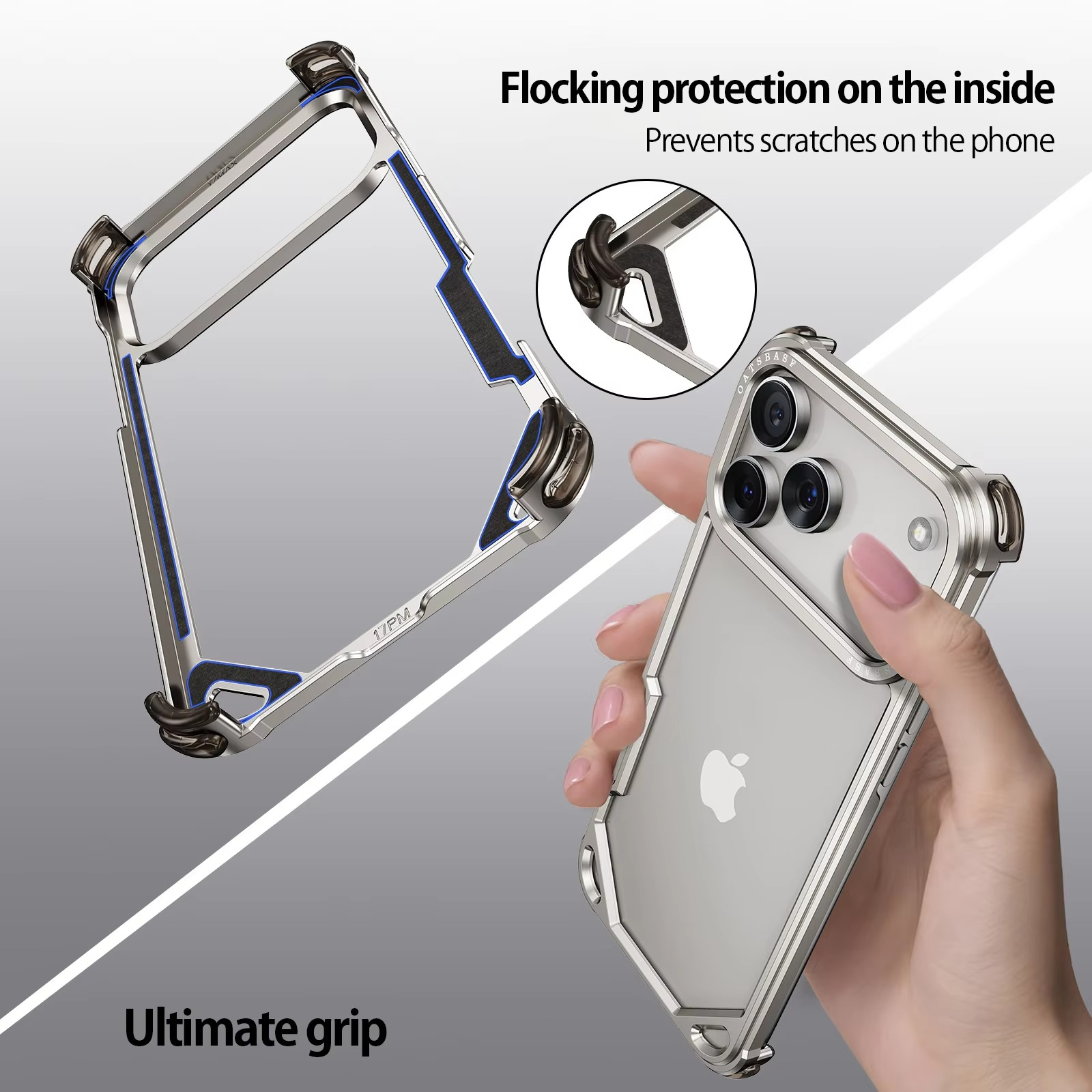 Premium Shockproof iPhone Case — Slim Aluminum Alloy Frameless Protective Cover, Minimalist Wireless-Charging Compatible Design