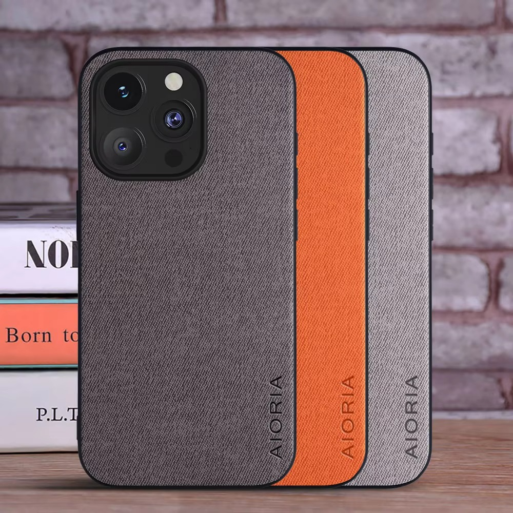 Premium Shockproof iPhone Case — Textile Leather Anti-Fingerprint Dustproof Cover with Non-Slip Grip and Scratch-Resistant Hard Back