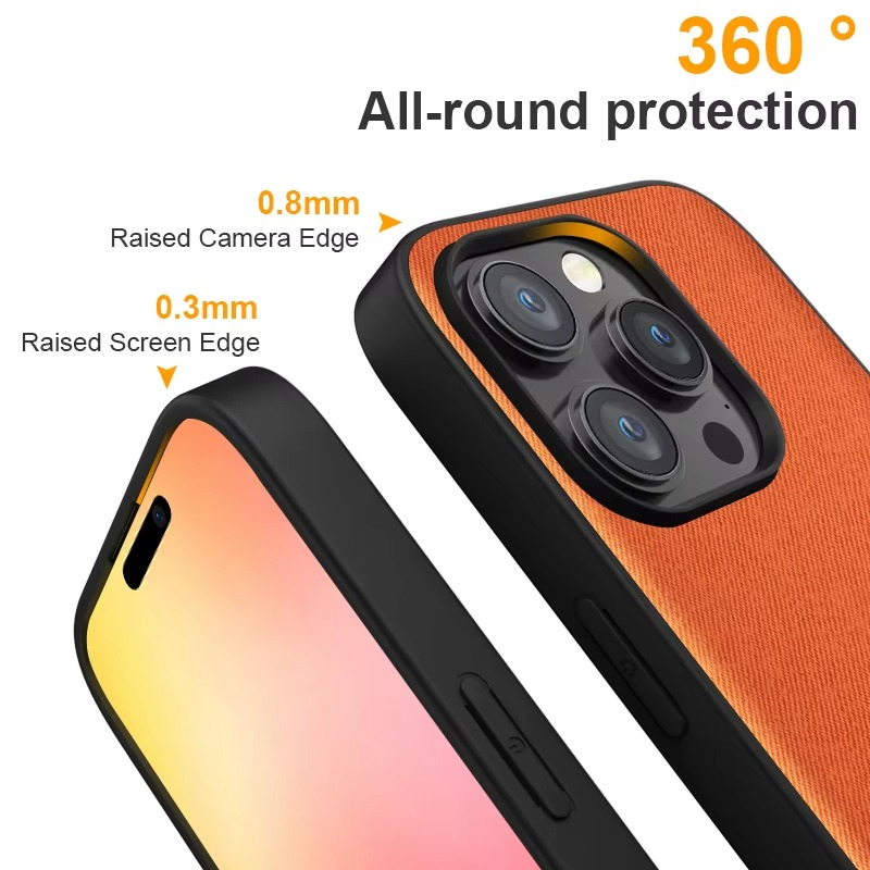 Premium Shockproof iPhone Case — Textile Leather Anti-Fingerprint Dustproof Cover with Non-Slip Grip and Scratch-Resistant Hard Back