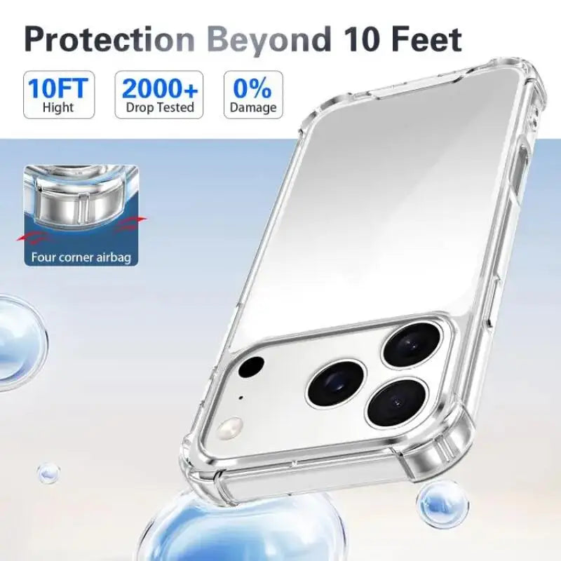 Premium Transparent iPhone Case — Shockproof Clear PC+TPU Cover with Corner Protection, Anti-Scratch, Slim Protective Shell