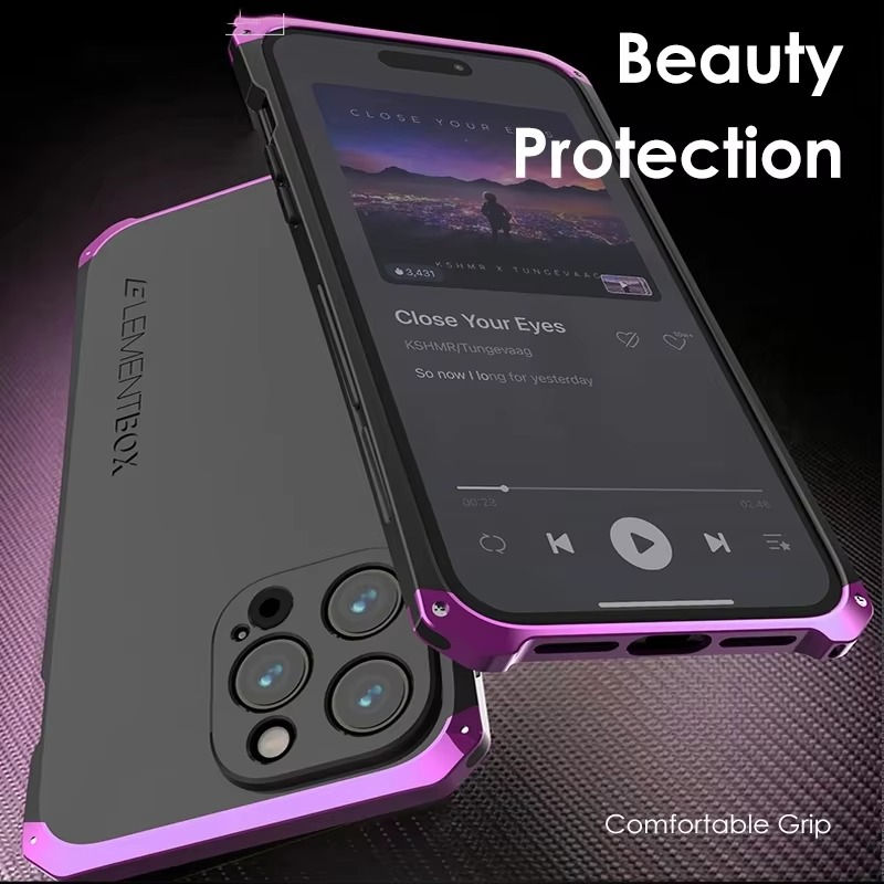 Premium iPhone Aluminum Metal Case — Anti-Collision Frame with Silicone Back Cover, Shockproof Slim Design, Water-Resistant Anti-Fingerprint Protection