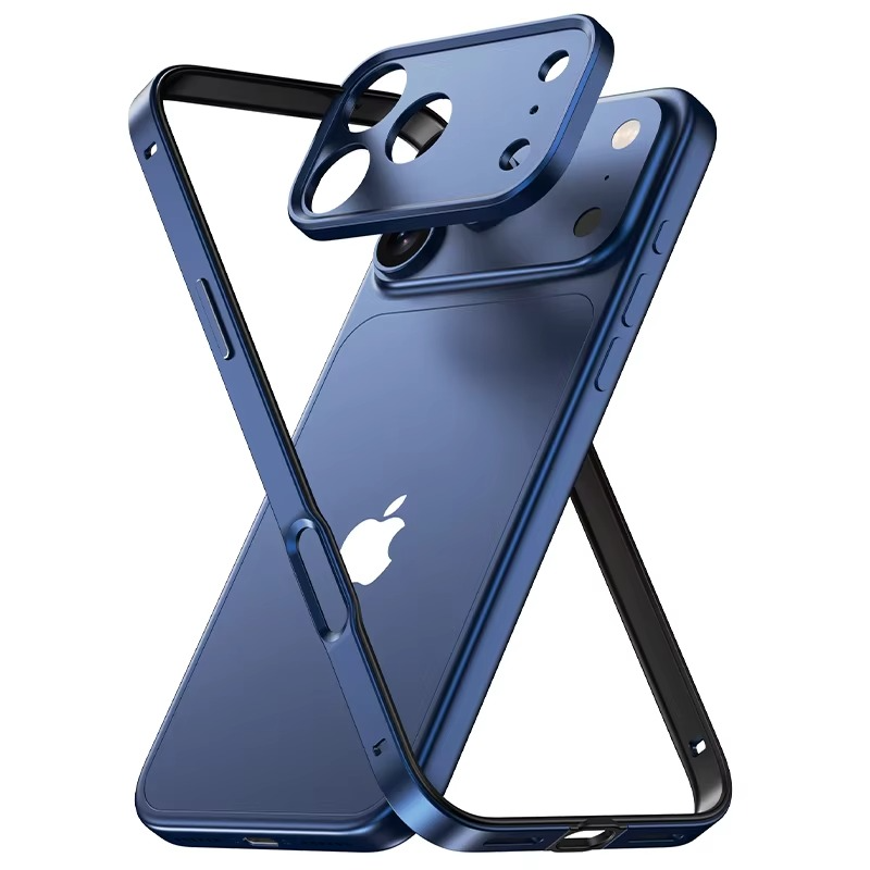 Premium iPhone Case Aluminum Metal Bumper with Silicone Frame — Hybrid Design, Camera Lens Protection, Shockproof Cover, Better Heat Dissipation, Scratch-Resistant