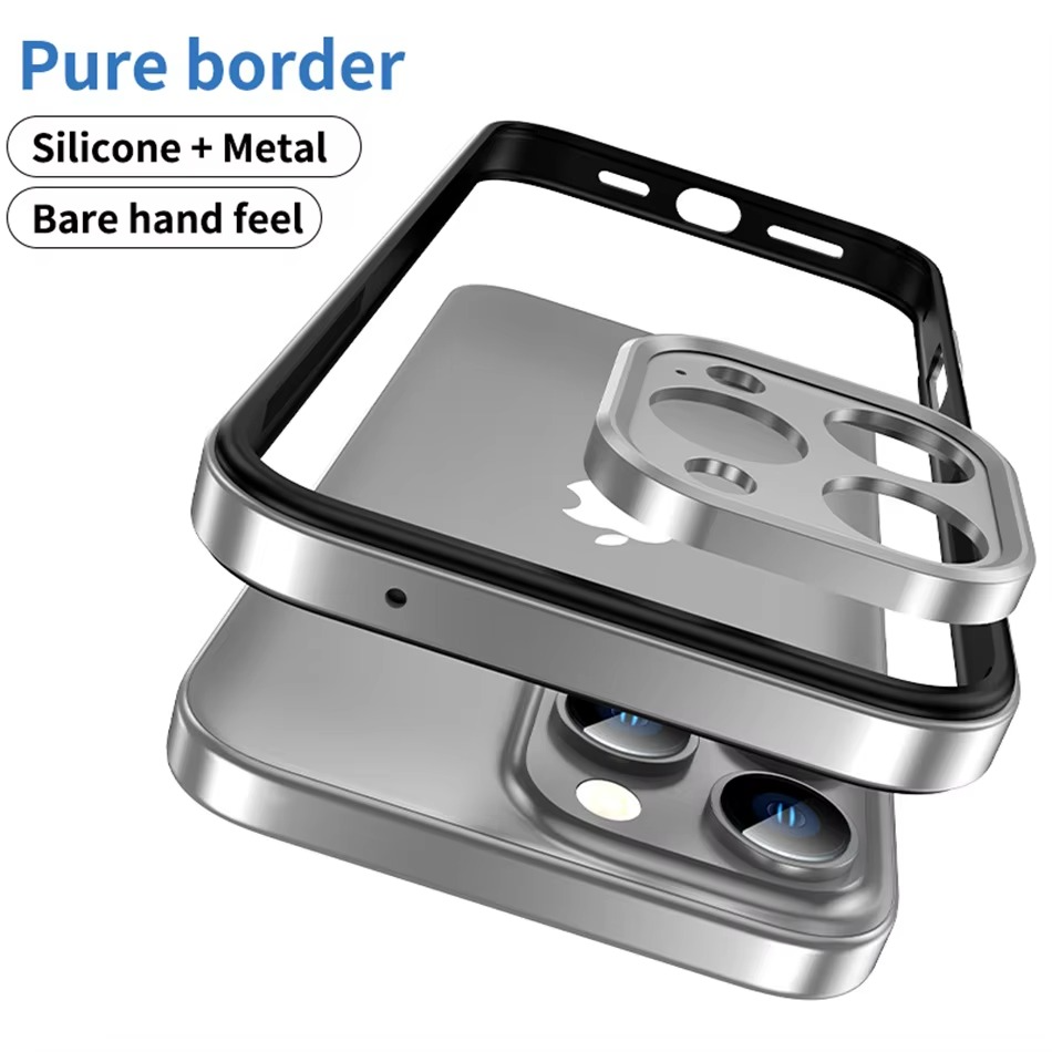 Premium iPhone Case Aluminum Metal Bumper with Silicone Frame — Hybrid Design, Camera Lens Protection, Shockproof Cover, Better Heat Dissipation, Scratch-Resistant