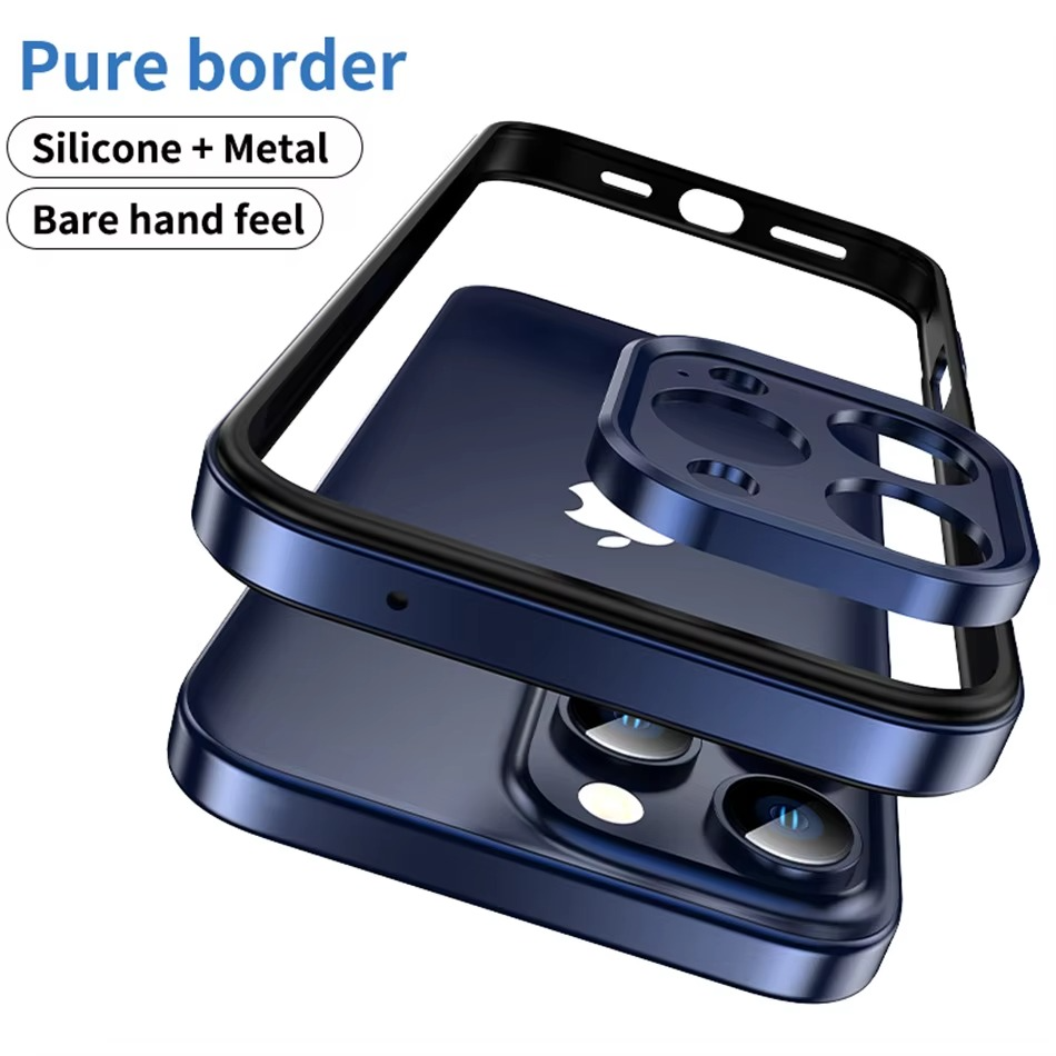 Premium iPhone Case Aluminum Metal Bumper with Silicone Frame — Hybrid Design, Camera Lens Protection, Shockproof Cover, Better Heat Dissipation, Scratch-Resistant
