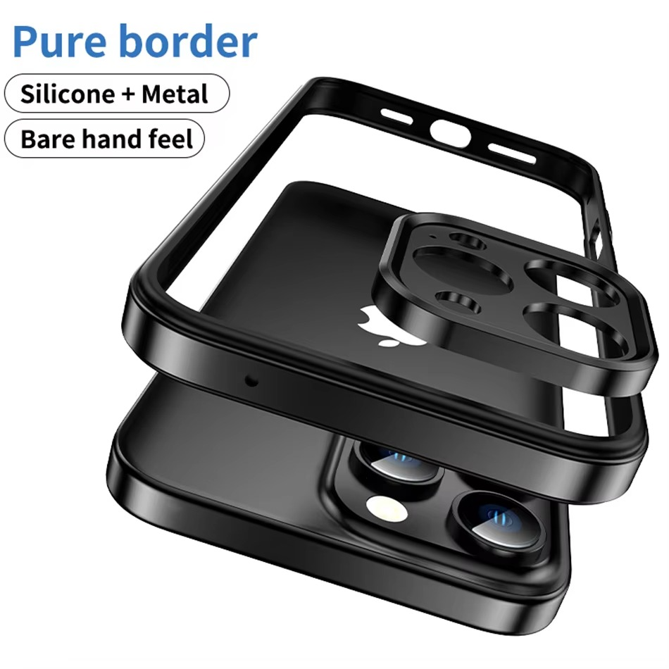 Premium iPhone Case Aluminum Metal Bumper with Silicone Frame — Hybrid Design, Camera Lens Protection, Shockproof Cover, Better Heat Dissipation, Scratch-Resistant