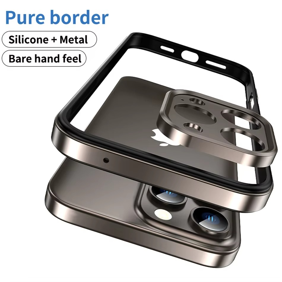 Premium iPhone Case Aluminum Metal Bumper with Silicone Frame — Hybrid Design, Camera Lens Protection, Shockproof Cover, Better Heat Dissipation, Scratch-Resistant