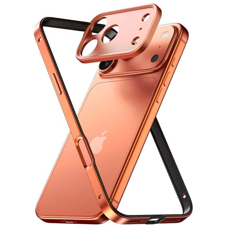 Premium iPhone Case Aluminum Metal Bumper with Silicone Frame — Hybrid Design, Camera Lens Protection, Shockproof Cover, Better Heat Dissipation, Scratch-Resistant