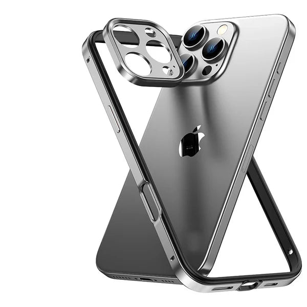Premium iPhone Case Aluminum Metal Bumper with Silicone Frame — Hybrid Design, Camera Lens Protection, Shockproof Cover, Better Heat Dissipation, Scratch-Resistant