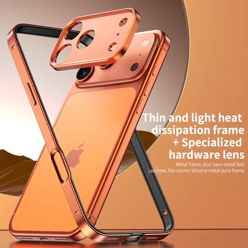 Premium iPhone Case Aluminum Metal Bumper with Silicone Frame — Hybrid Design, Camera Lens Protection, Shockproof Cover, Better Heat Dissipation, Scratch-Resistant