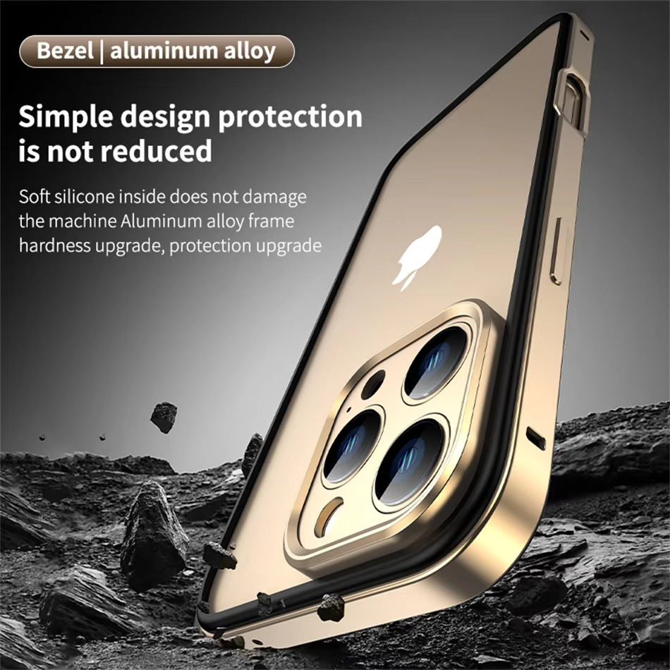 Premium iPhone Case Aluminum Metal Bumper with Silicone Frame — Hybrid Design, Camera Lens Protection, Shockproof Cover, Better Heat Dissipation, Scratch-Resistant