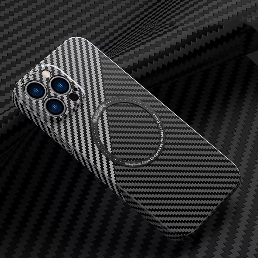 Premium iPhone Case Carbon Fiber Textured Cover — Magnetic Hard Shell with Lens Protection, Shockproof Non-Slip Design, Scratch-Resistant and Dustproof