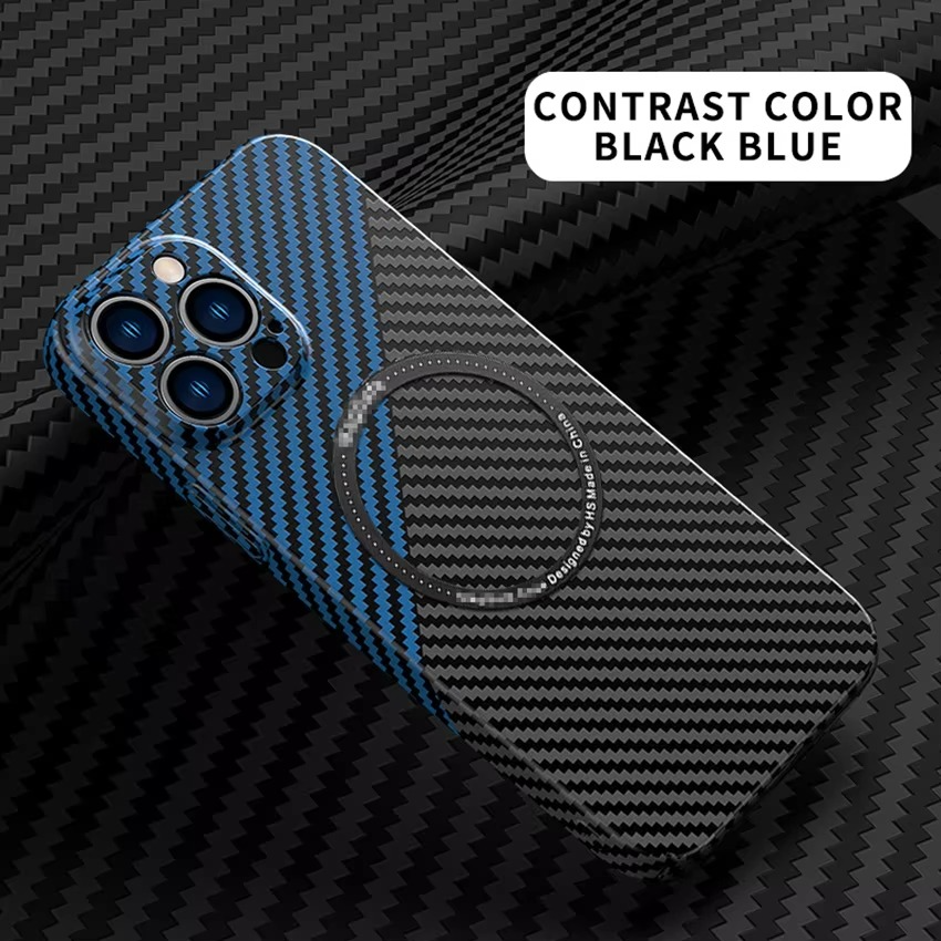 Premium iPhone Case Carbon Fiber Textured Cover — Magnetic Hard Shell with Lens Protection, Shockproof Non-Slip Design, Scratch-Resistant and Dustproof