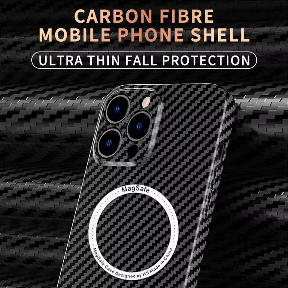 Premium iPhone Case Carbon Fiber Textured Cover — Magnetic Hard Shell with Lens Protection, Shockproof Non-Slip Design, Scratch-Resistant and Dustproof
