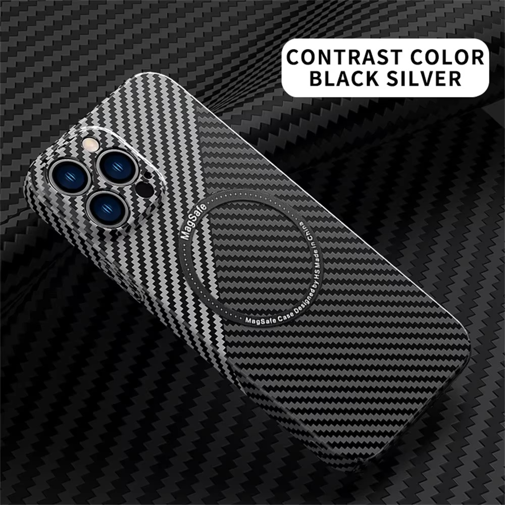 Premium iPhone Case Carbon Fiber Textured Cover — Magnetic Hard Shell with Lens Protection, Shockproof Non-Slip Design, Scratch-Resistant and Dustproof