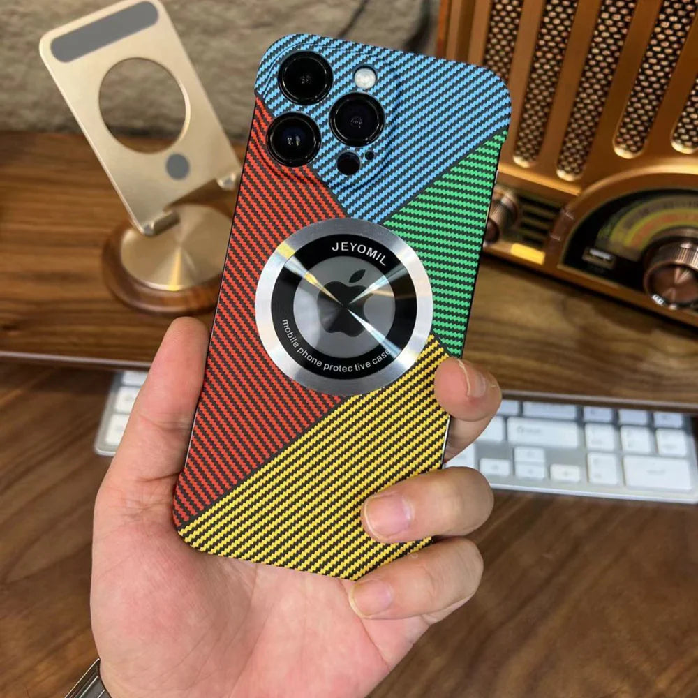 Premium iPhone Case MagSafe Compatible Carbon Fiber Cover — Frameless Thin Hard PC Design, Magnetic Wireless Charging, Matte Cooling Shockproof Protection