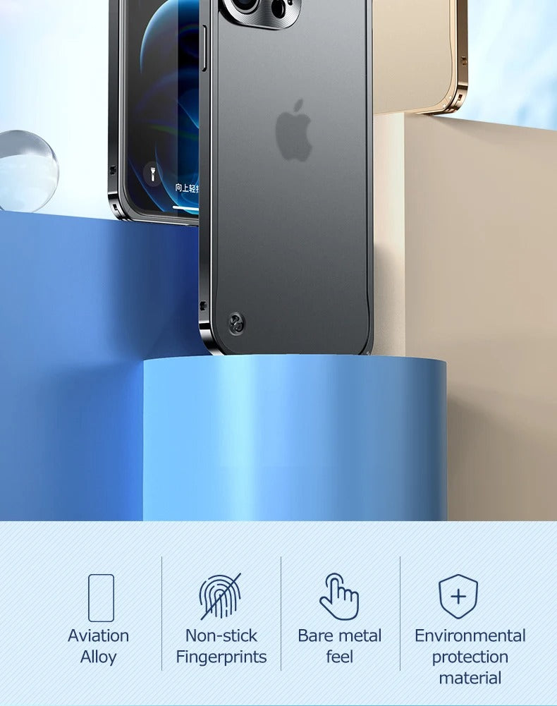 Premium iPhone Case Magnetic Aluminum Alloy Frame — Frosted PC Back Cover, Slim Shockproof Protective Shell, Lightweight Scratch-Resistant Metal Design
