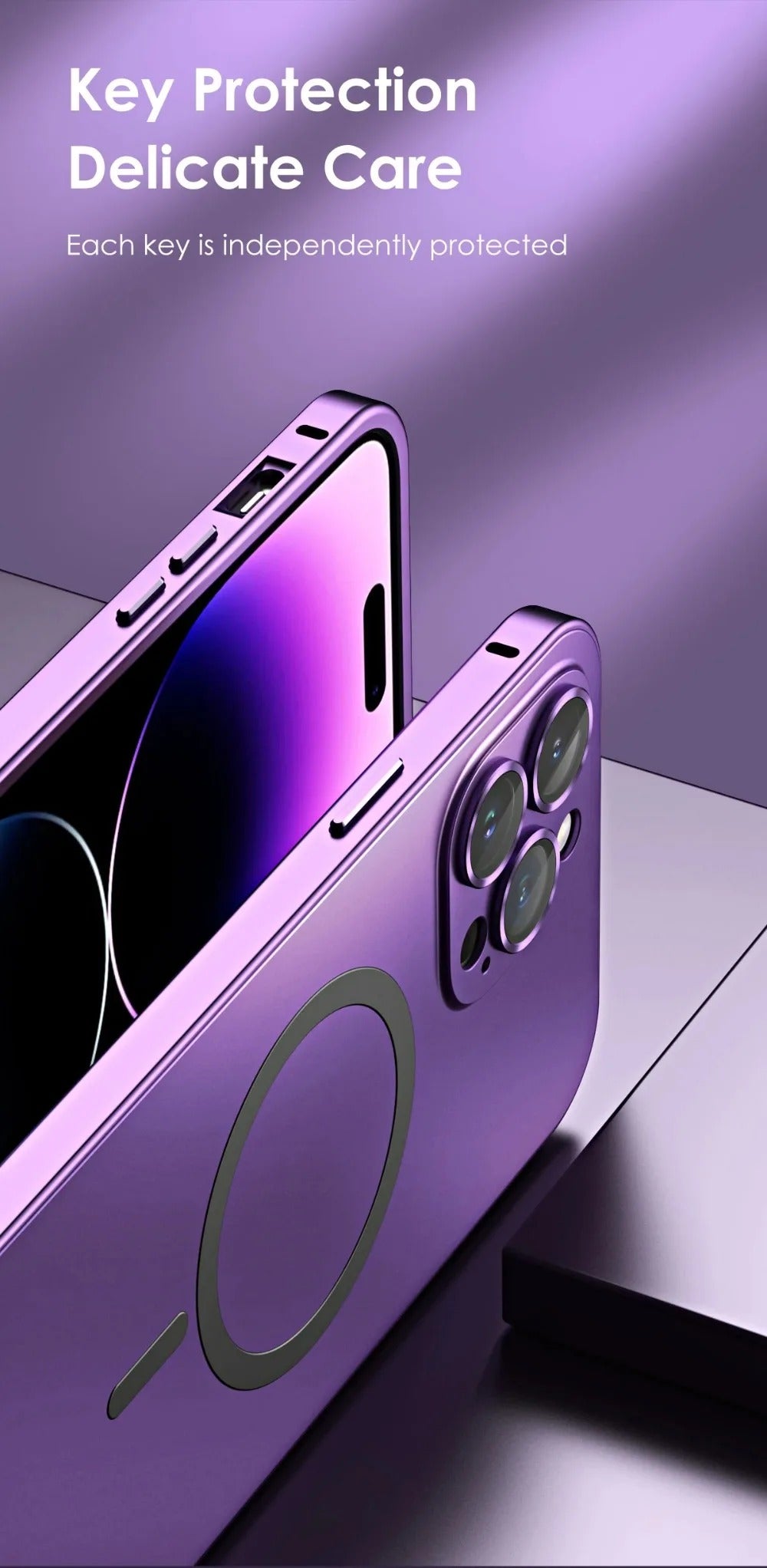 Premium iPhone Case Magnetic Aluminum Metal Frame — PC Backboard Hard Cover, MagSafe Wireless Charging Compatible, Shockproof Matte Anti-Fingerprint Design