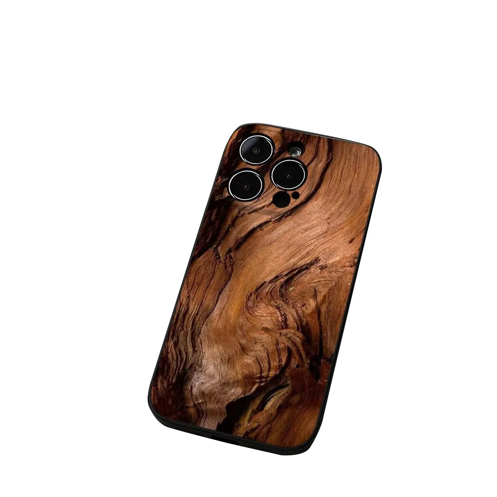 Premium iPhone Case Natural Wood Back Cover — Slim Silicone Frame, Lightweight Full Coverage Design, Stylish Shock-Resistant Protection with Smooth Finish