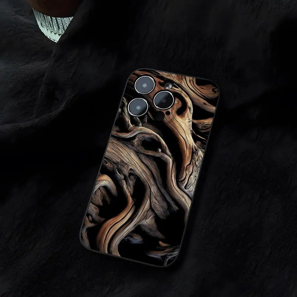 Premium iPhone Case Natural Wood Back Cover — Slim Silicone Frame, Lightweight Full Coverage Design, Stylish Shock-Resistant Protection with Smooth Finish
