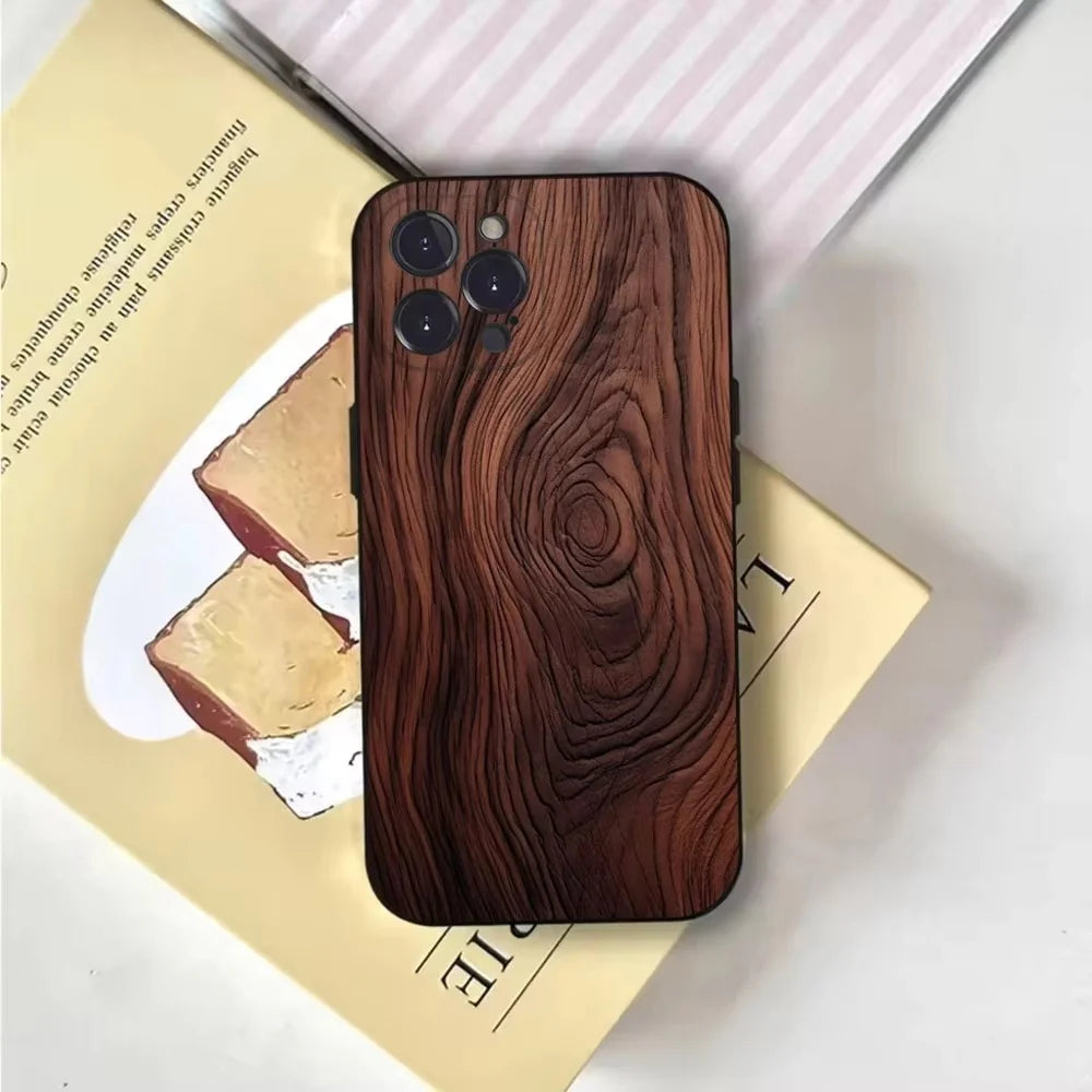 Premium iPhone Case Natural Wood Back Cover — Slim Silicone Frame, Lightweight Full Coverage Design, Stylish Shock-Resistant Protection with Smooth Finish