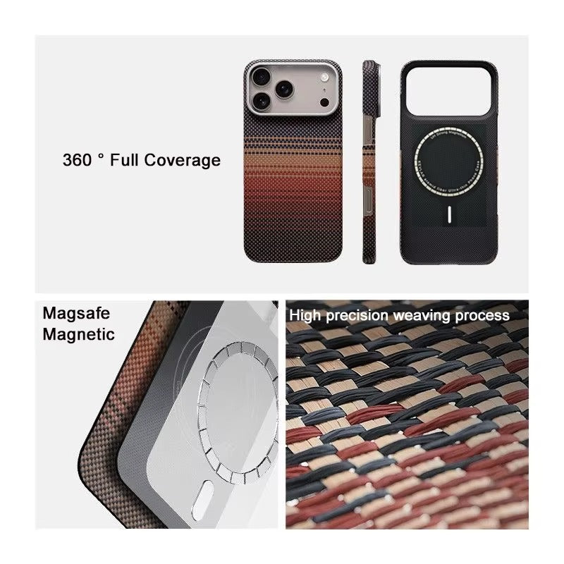 Premium iPhone Case — 100% Kevlar Aramid Carbon Fiber MagSafe Cover with Ultra-Thin Full-Coverage Protection, Matte Anti-Scratch Finish & Raised Screen/Lens Guards