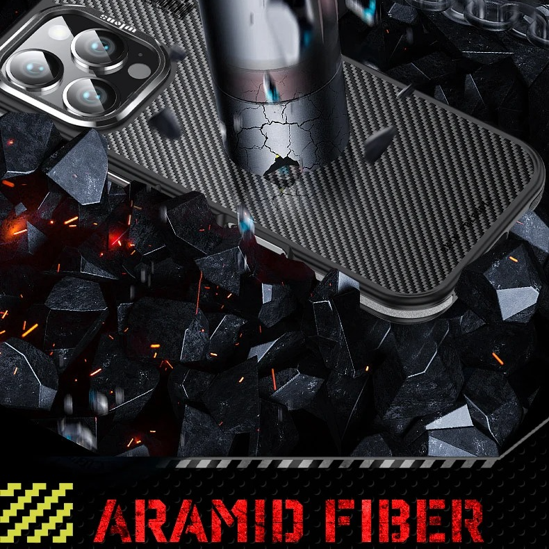 Premium iPhone Case — 600D Kevlar Series Magnetic Cover with Metal Camera Ring, Shockproof Half-Wrapped PC+TPU Design & MagSafe Compatibility