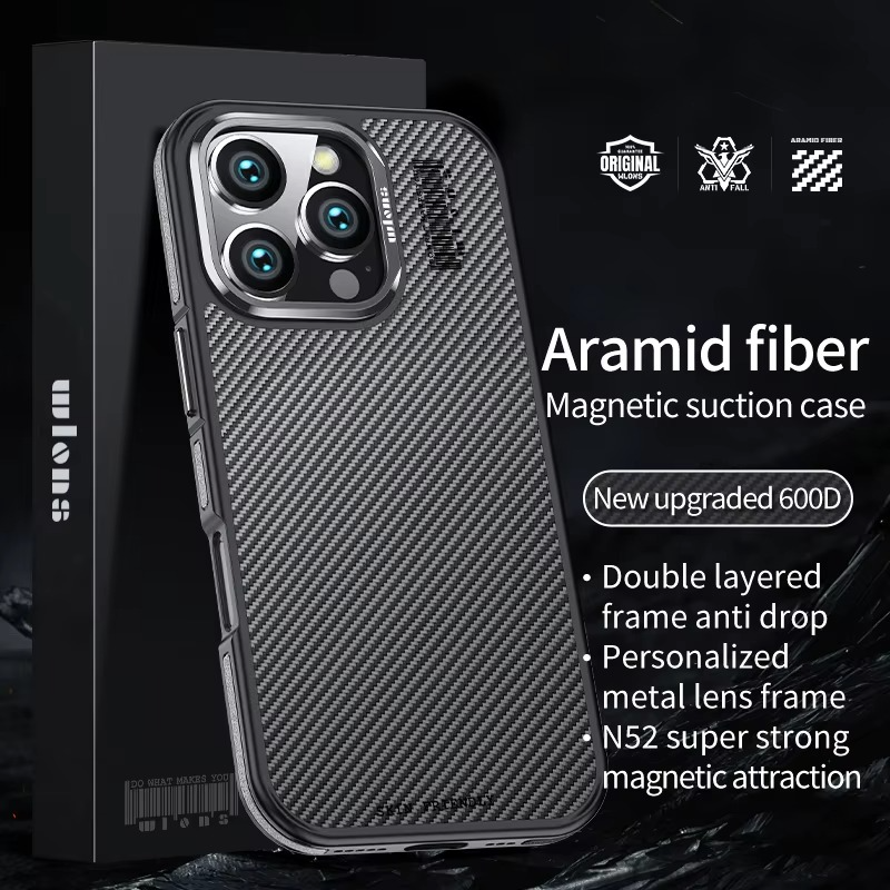 Premium iPhone Case — 600D Kevlar Series Magnetic Cover with Metal Camera Ring, Shockproof Half-Wrapped PC+TPU Design & MagSafe Compatibility