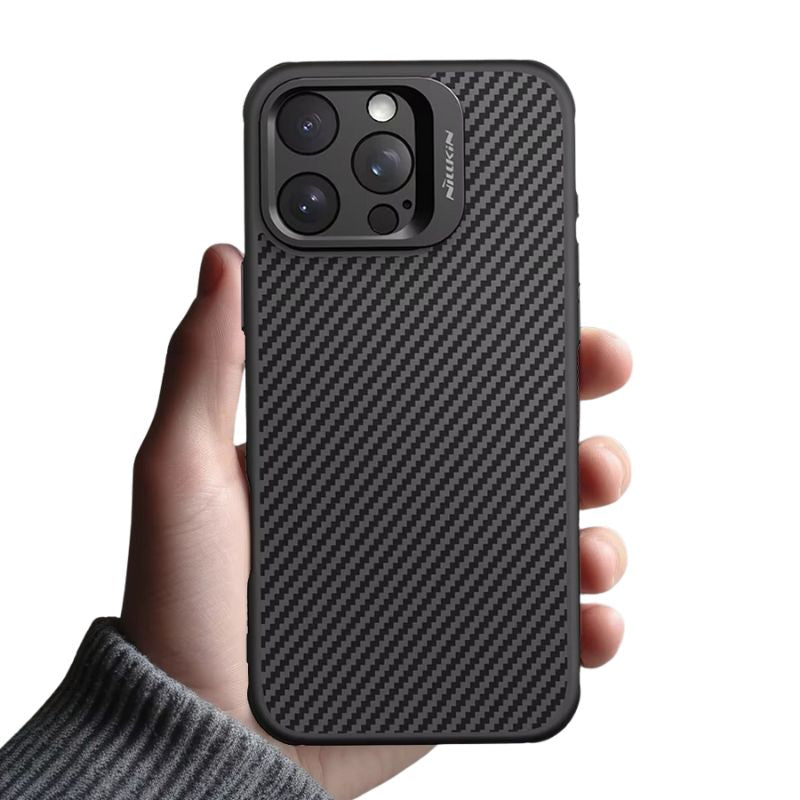 Premium iPhone Case — Aramid Fiber Kevlar 600D Half-Wrapped Cover with MagSafe, Invisible Camera Ring Stand, Shockproof Anti-Fingerprint Design