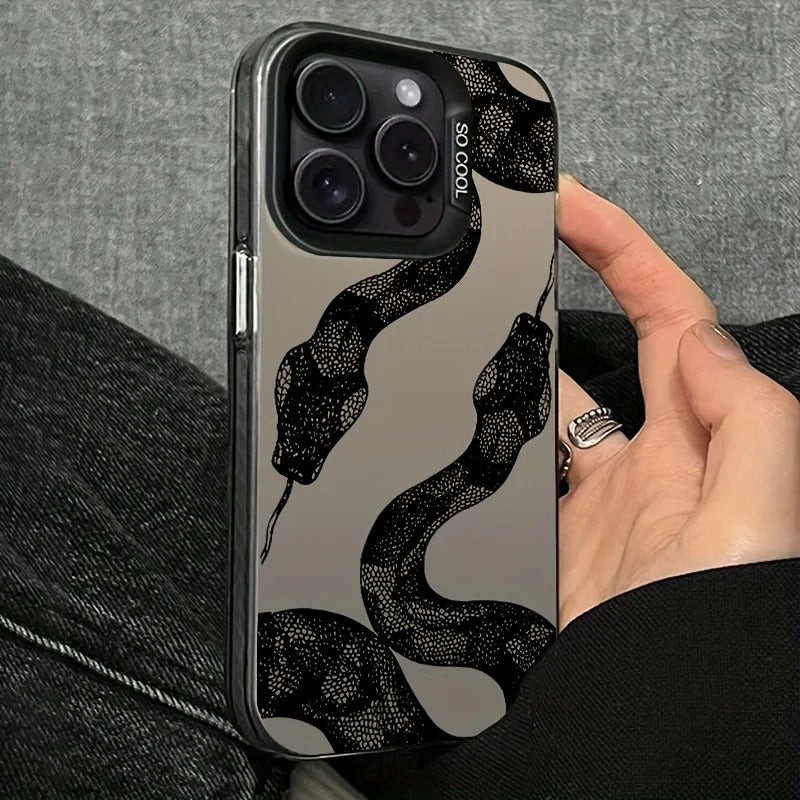 Premium iPhone Case — Black Snake Laser Protective TPU Cover with Drop-Resistant Design & Silver Energy Aesthetic