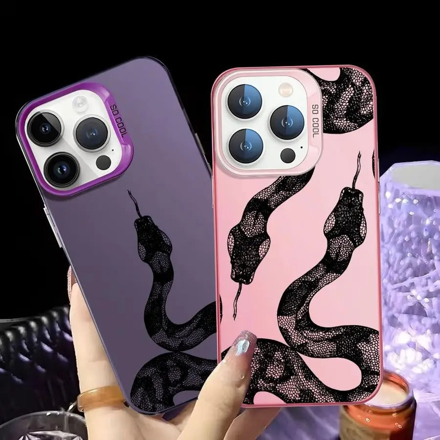 Premium iPhone Case — Black Snake Laser Protective TPU Cover with Drop-Resistant Design & Silver Energy Aesthetic