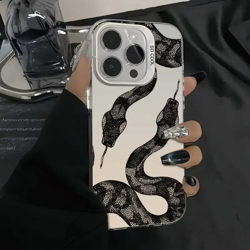 Premium iPhone Case — Black Snake Laser Protective TPU Cover with Drop-Resistant Design & Silver Energy Aesthetic