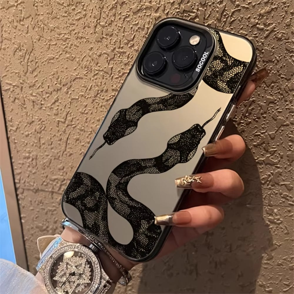 Premium iPhone Case — Black Snake Laser Protective TPU Cover with Drop-Resistant Design & Silver Energy Aesthetic