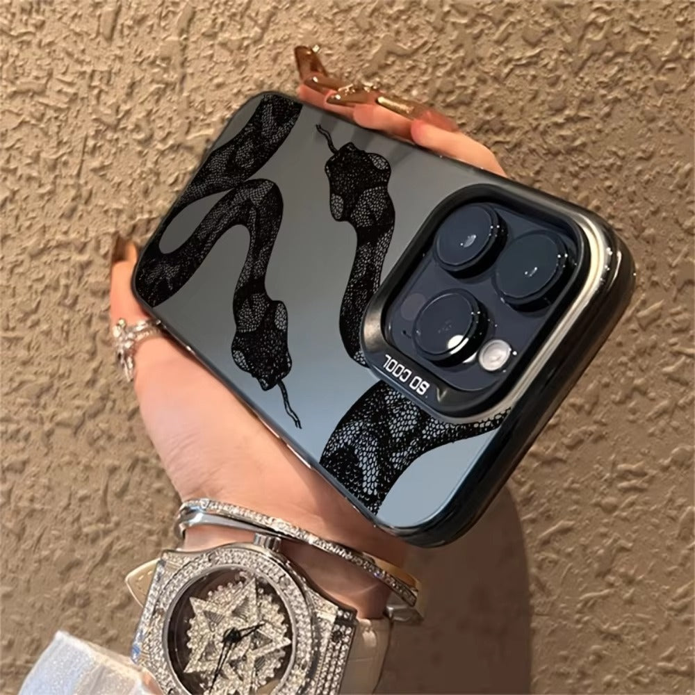 Premium iPhone Case — Black Snake Laser Protective TPU Cover with Drop-Resistant Design & Silver Energy Aesthetic