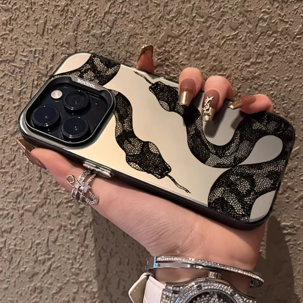 Premium iPhone Case — Black Snake Laser Protective TPU Cover with Drop-Resistant Design & Silver Energy Aesthetic