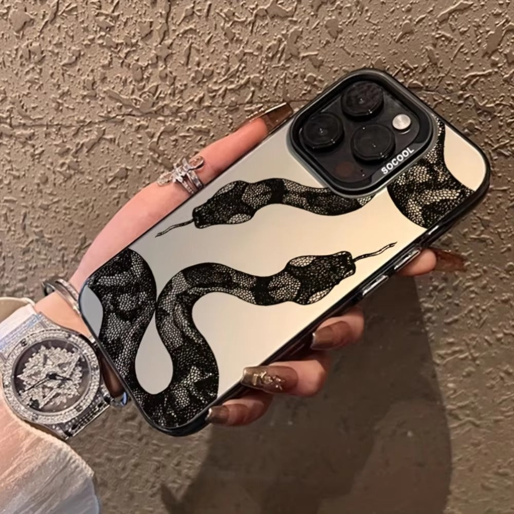 Premium iPhone Case — Black Snake Laser Protective TPU Cover with Drop-Resistant Design & Silver Energy Aesthetic